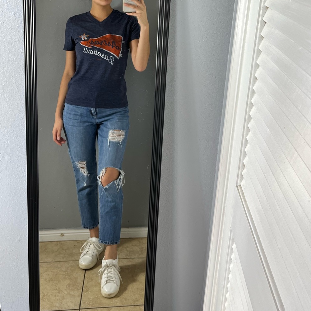 Women’s Navy blue Houston astros sports fan baseball MLB V-neck T-shirt sz XS